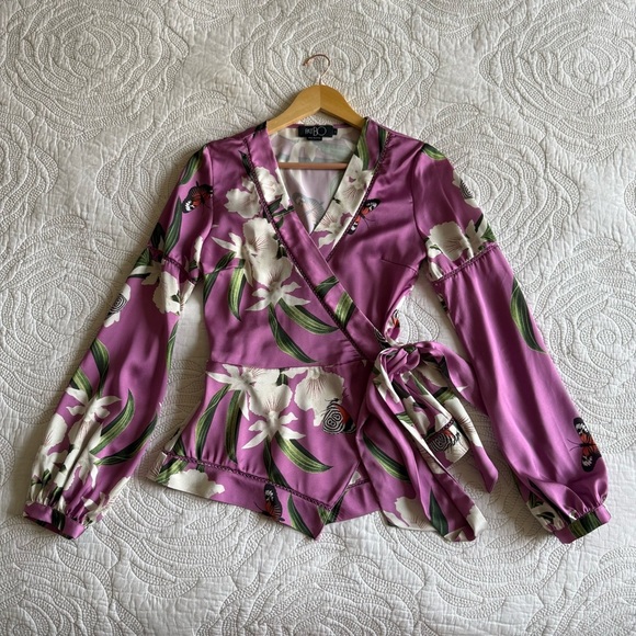 PatBO - Orchid Print Wrap Blouse - Violet - Picture 4 of 14